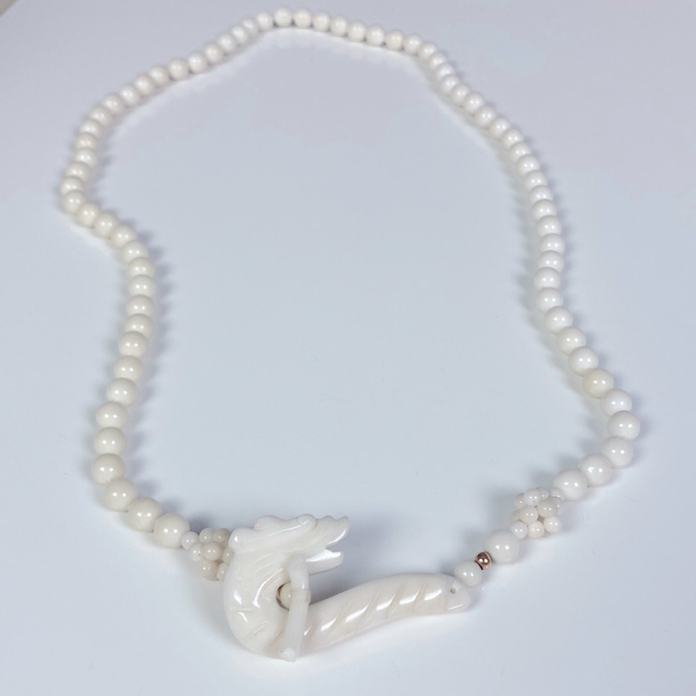 White jade vintage dragon bead necklace